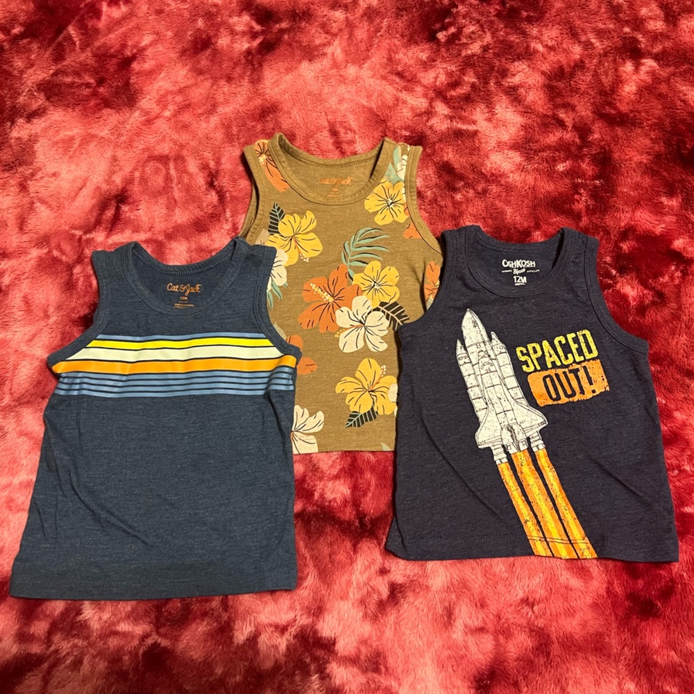 Cat&Jack(2) and OshKosh(1) Boy Tank Top Bundle 12M